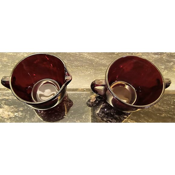 Vintage Anchor Hocking Royal Ruby Creamer & Sugar Set - Picture 3 of 3